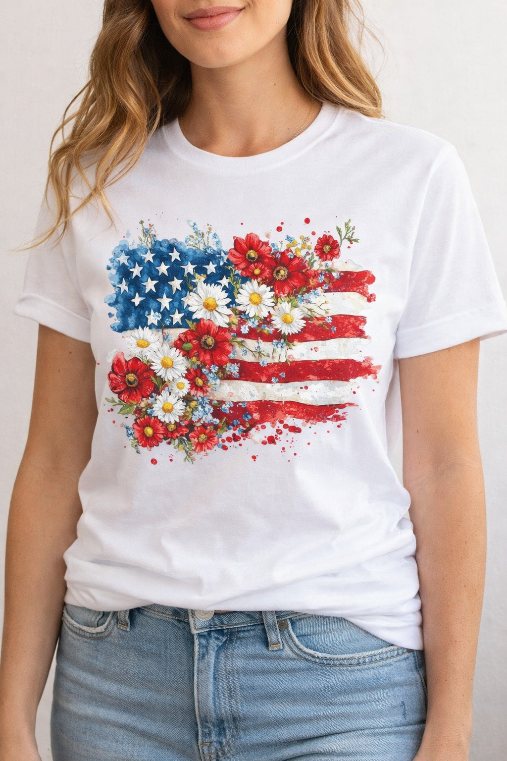 Patriotic Floral American Flag