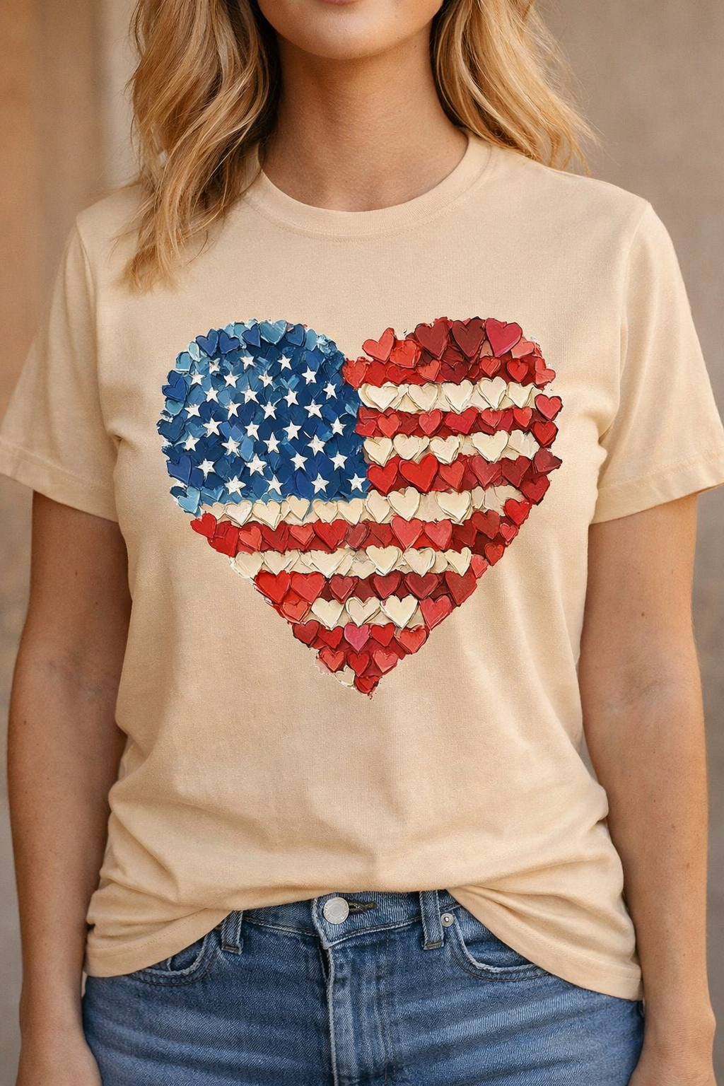 Patriotic Heart on Beige tee