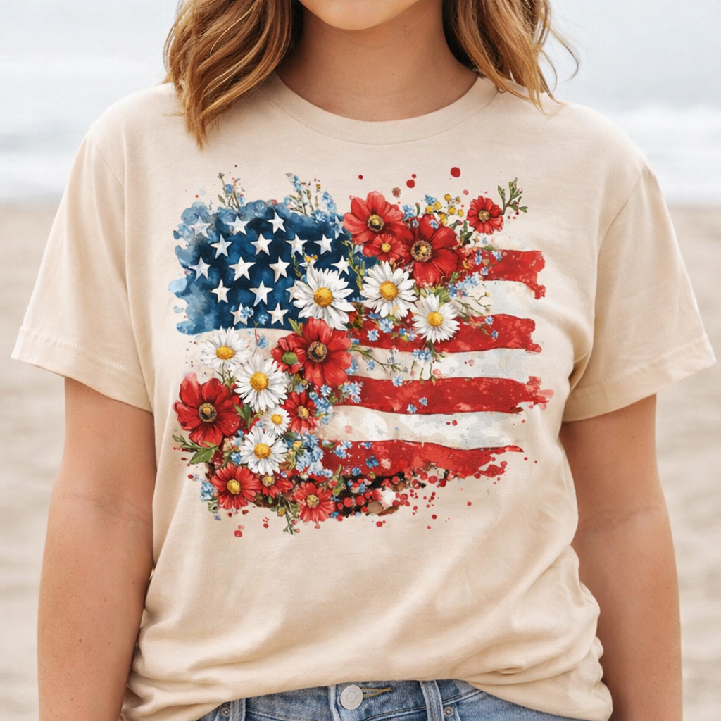 Patriotic Floral American Flag