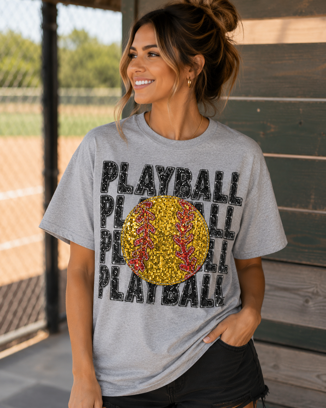Playball faux sparkle tee